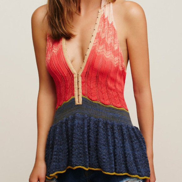 Free People Tops - Free People Sleeveless Peplum Polo Knit Hi-Low