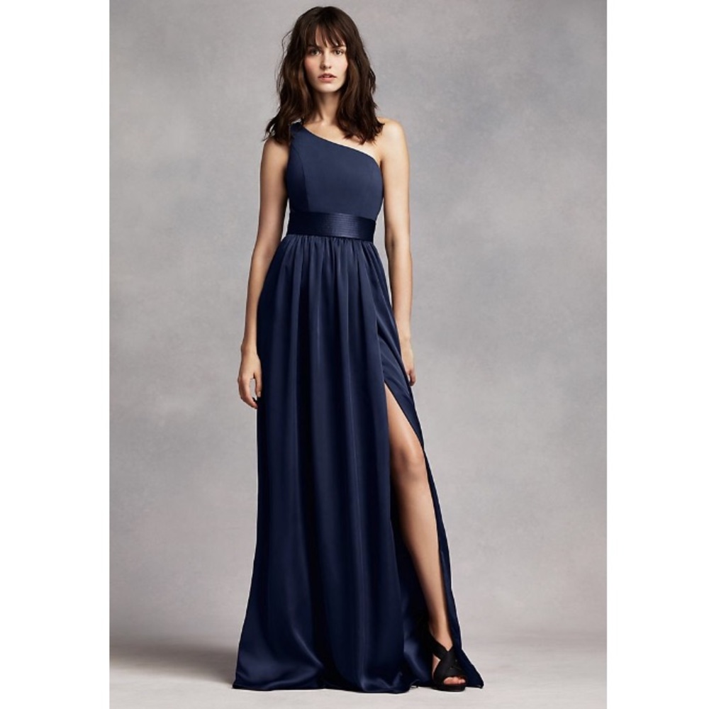 White by Vera Wang One Shoulder Dress Satin Sash