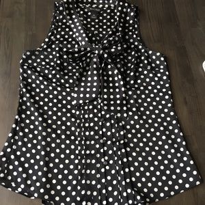 WHBM Polka Dot Blouse. Black and cream satin. Sz M