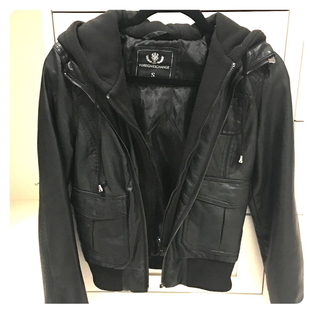 Foreign Exchange Faux cropped Leather jacket