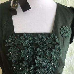 Modcloth dark green embellished holiday dress NWT