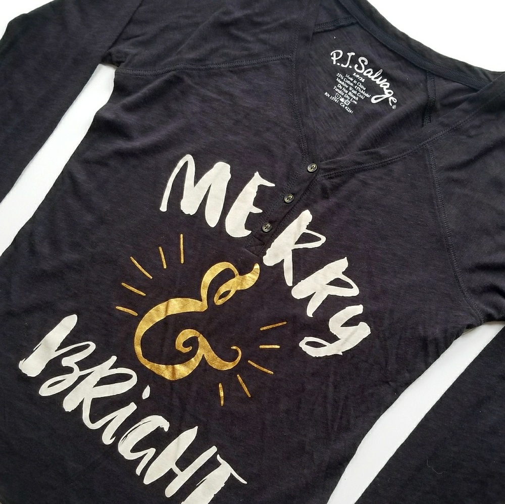 PJ Salvage Holiday Edition "Merry & Bright" Henley - Picture 6 of 8