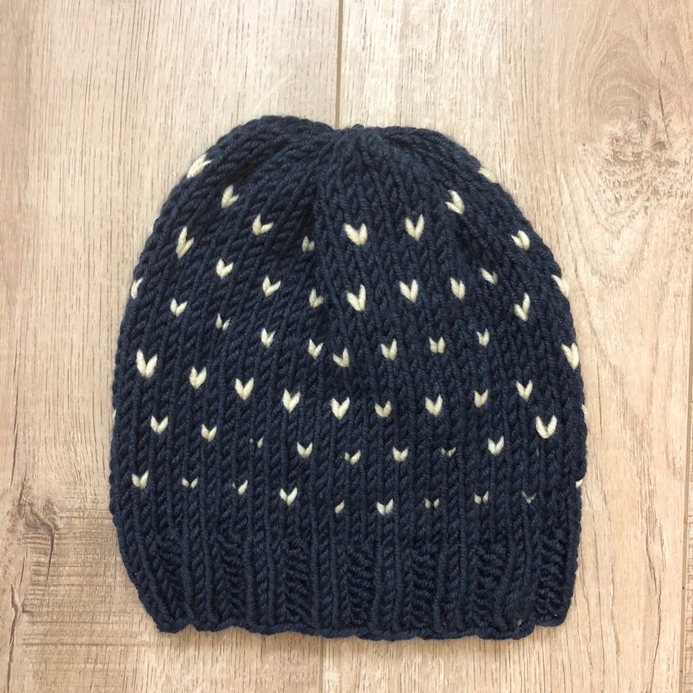 Navy & Cream Handknit Beanie