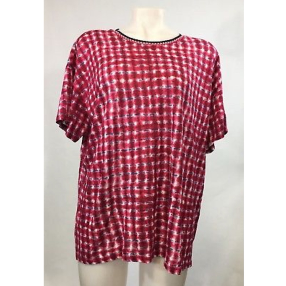 Tory Burch Size XL Pink Linen Shirt Short Sleeve