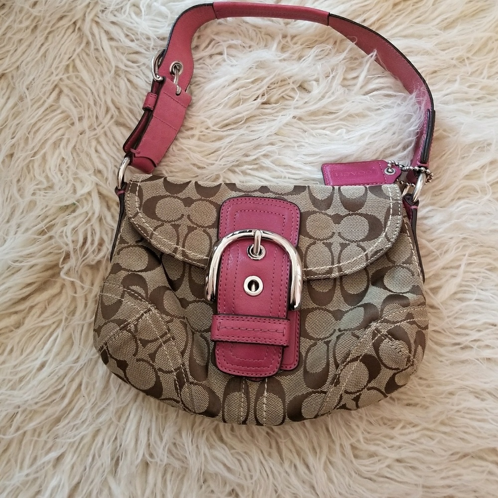 Pink and Brown saddle coach Purse with a buckle