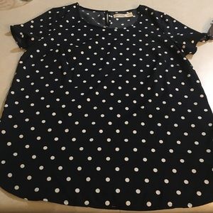 NWOT navy blue & white polka dot top size small