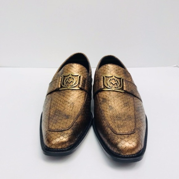 Men's Bronze Loafers Exotic Snake Print by Bolano - Picture 2 of 5