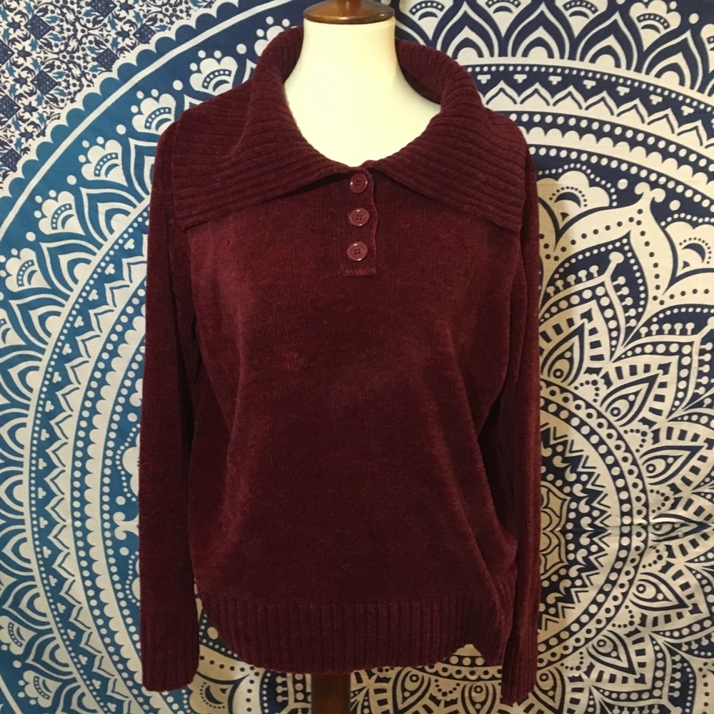 Karen Scott XL Soft Knit Red Sweater W Long Collar