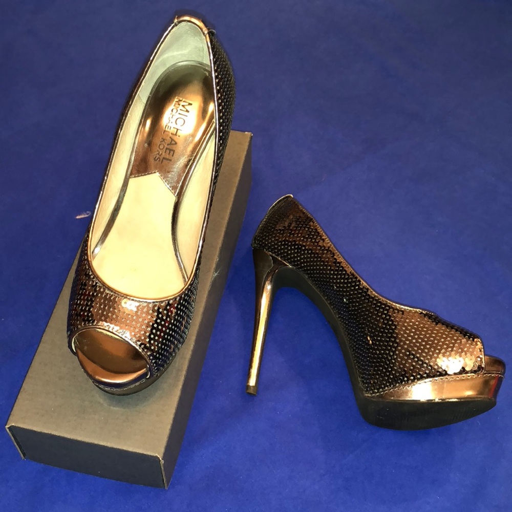 Gun Metal Sequin Peep-toe Platform Heel