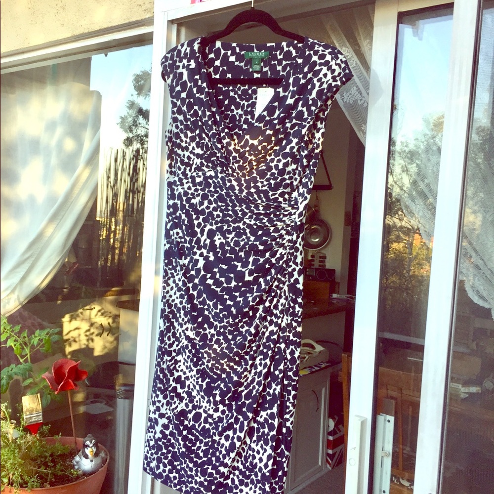 Ralph Lauren Essentials Navy & White Midi Dress