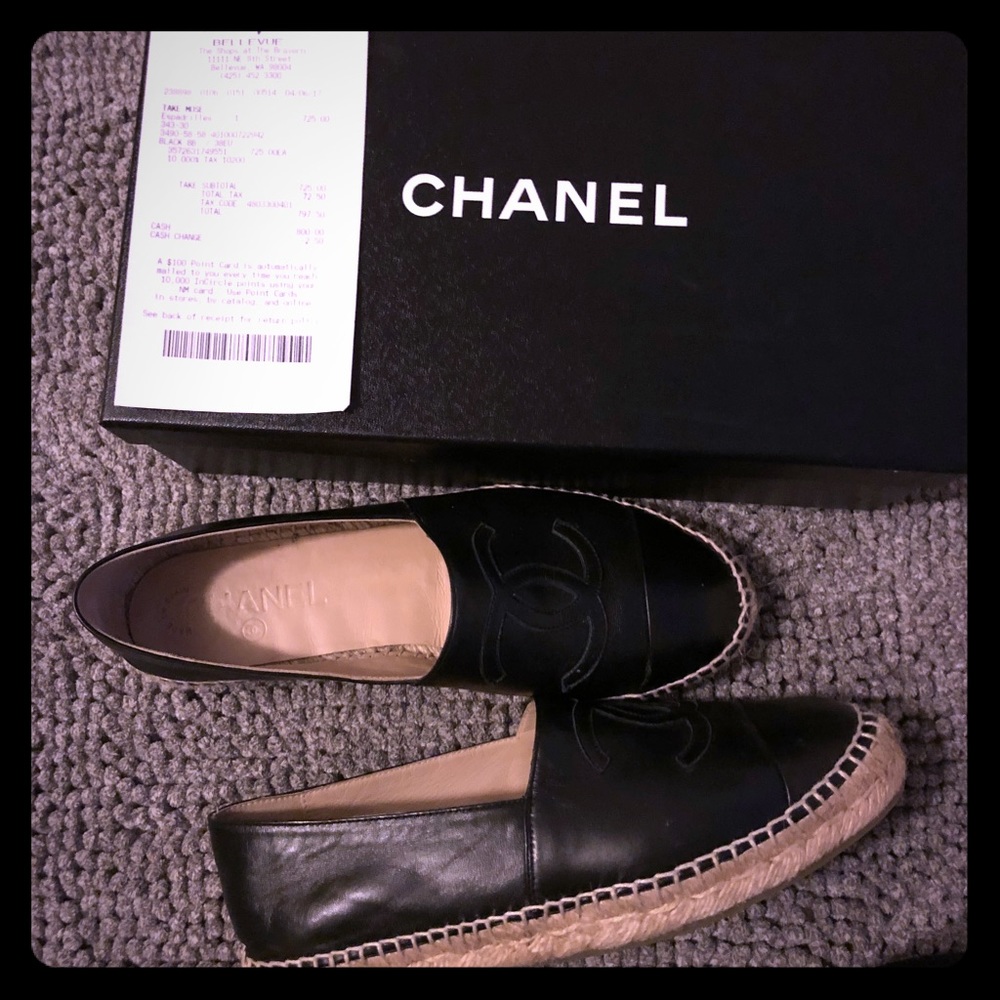 💯auth CHANEL espadrilles size 38 Black ❗️SOLD❗️