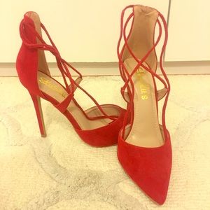 Lulus red suede lace up heels