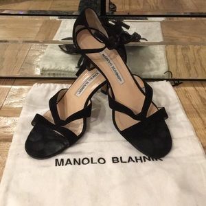 Manolo Blahnik Kitten Heel Ankle Tie Sandel