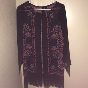 Sheer cardi with fringe detail