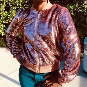 bebe Sequin Bomber Jacket