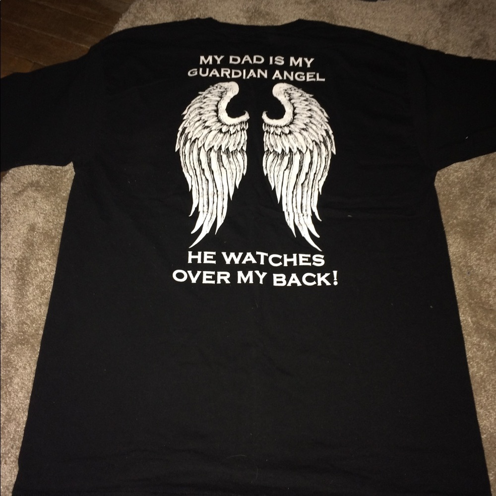 Men's size L black t-shirt with print on back