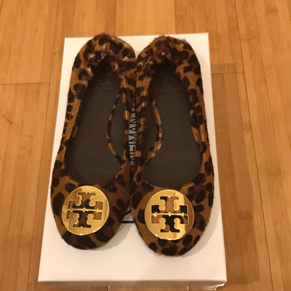 Tory Burch Leopard Calf Hair Ballet Flats