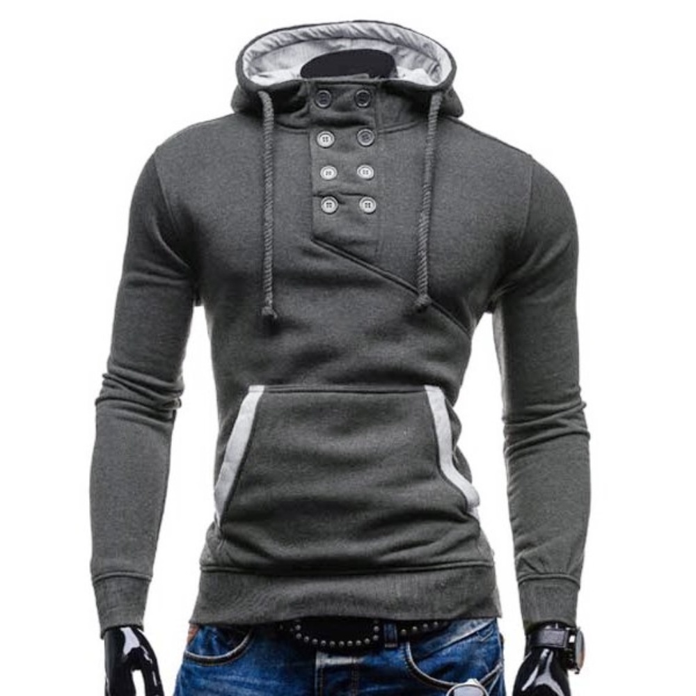 Trendy Hooded Double Breasted Pocket Hemming Slim