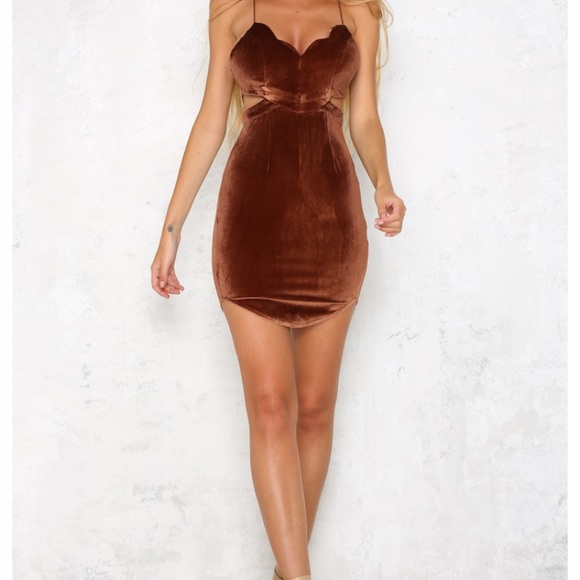Open Back brown velvet dress - Picture 2 of 4