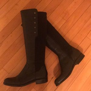 Tahari Black Leather/ Nylon Tall Boots