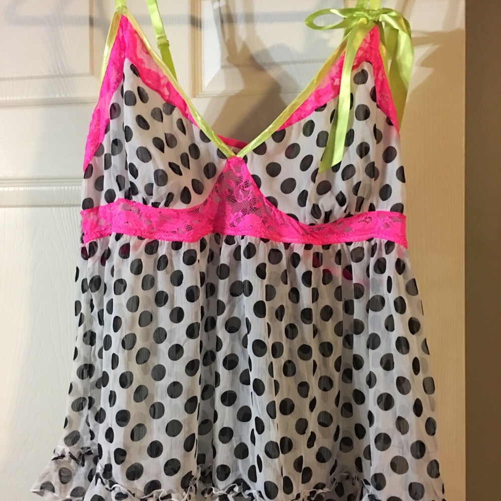 Cacique nightie & matching panty neon & polka dot