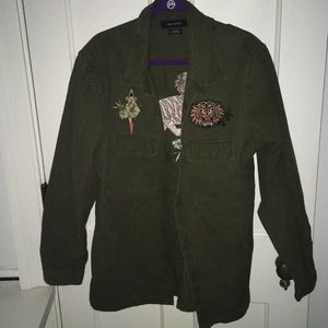 Embroidered Olive Urban Outfitters Shirt Jacket