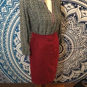 Christopher & Banks Red Pencil Faux Suede Skirt