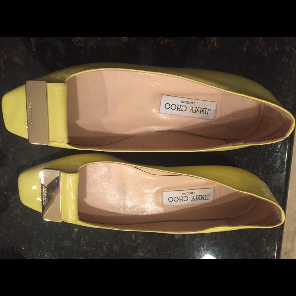Jimmy Choo yellow patent leather with gold buckle
