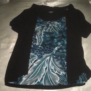 Blue and White Shirt with Black attached Sweater