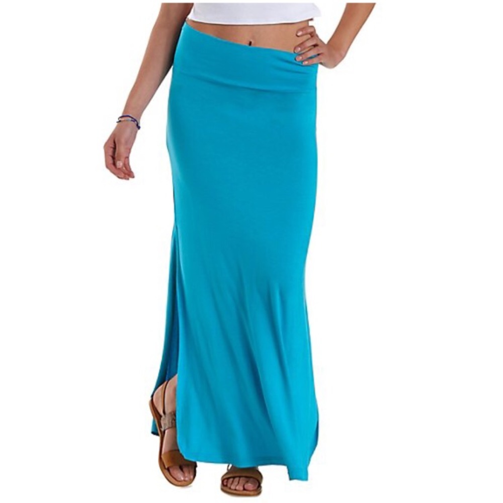 Charlotte Russe Slit Blue Maxi Dress