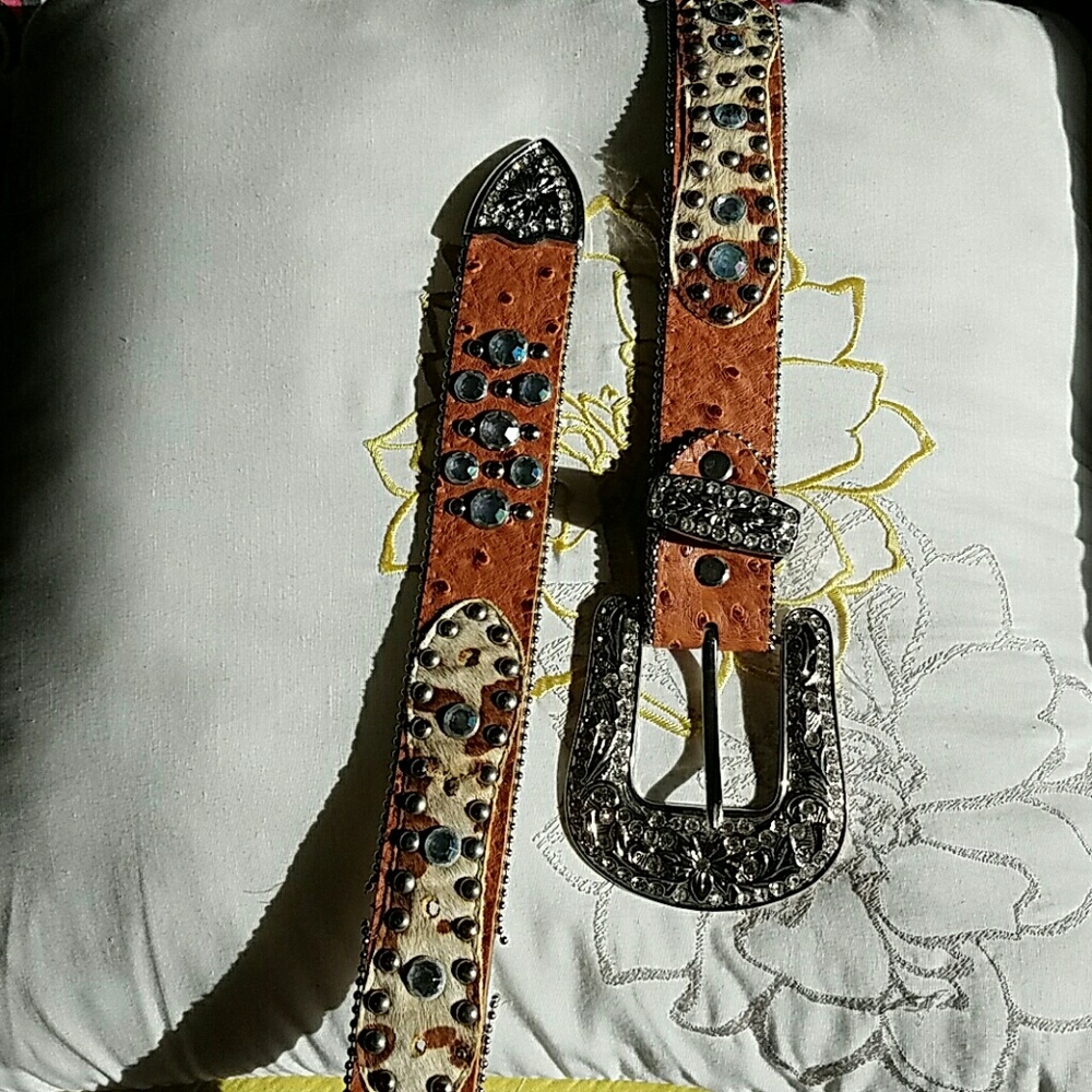 Hair on hide Atlas size Large Crystal studded belt