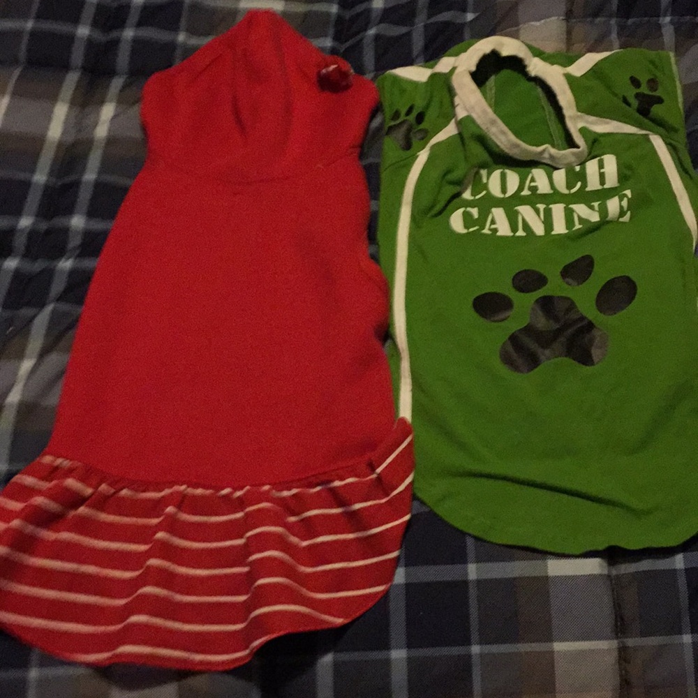 2 med pieces of doggie clothing. One a dress @ a t