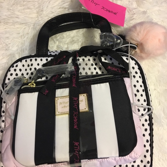 Betsey Johnson 3 in 1 makeup bag pink white black - Picture 2 of 8