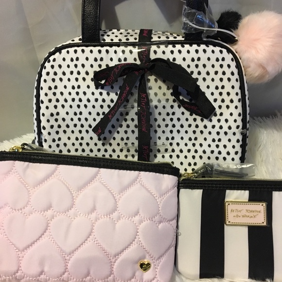 Betsey Johnson 3 in 1 makeup bag pink white black - Picture 5 of 8