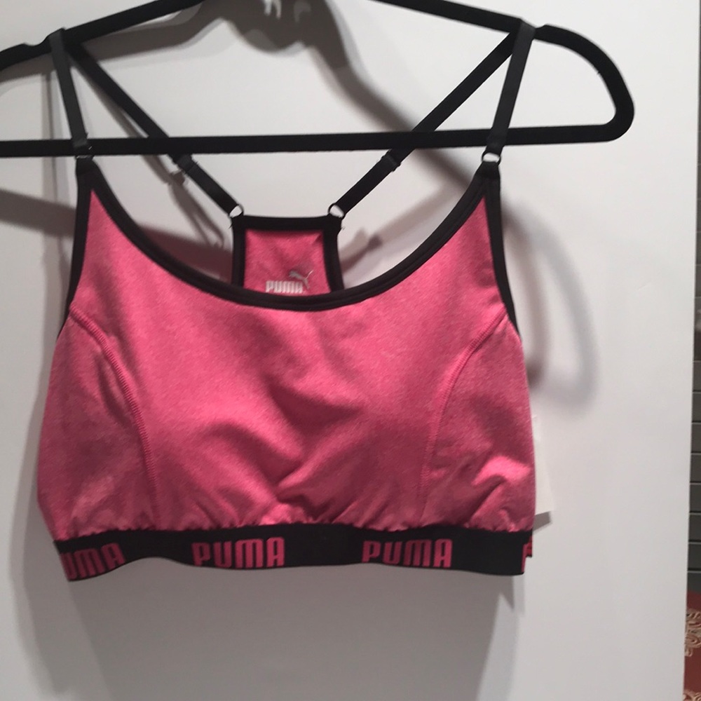 Hot pink Pirma and black sports bra