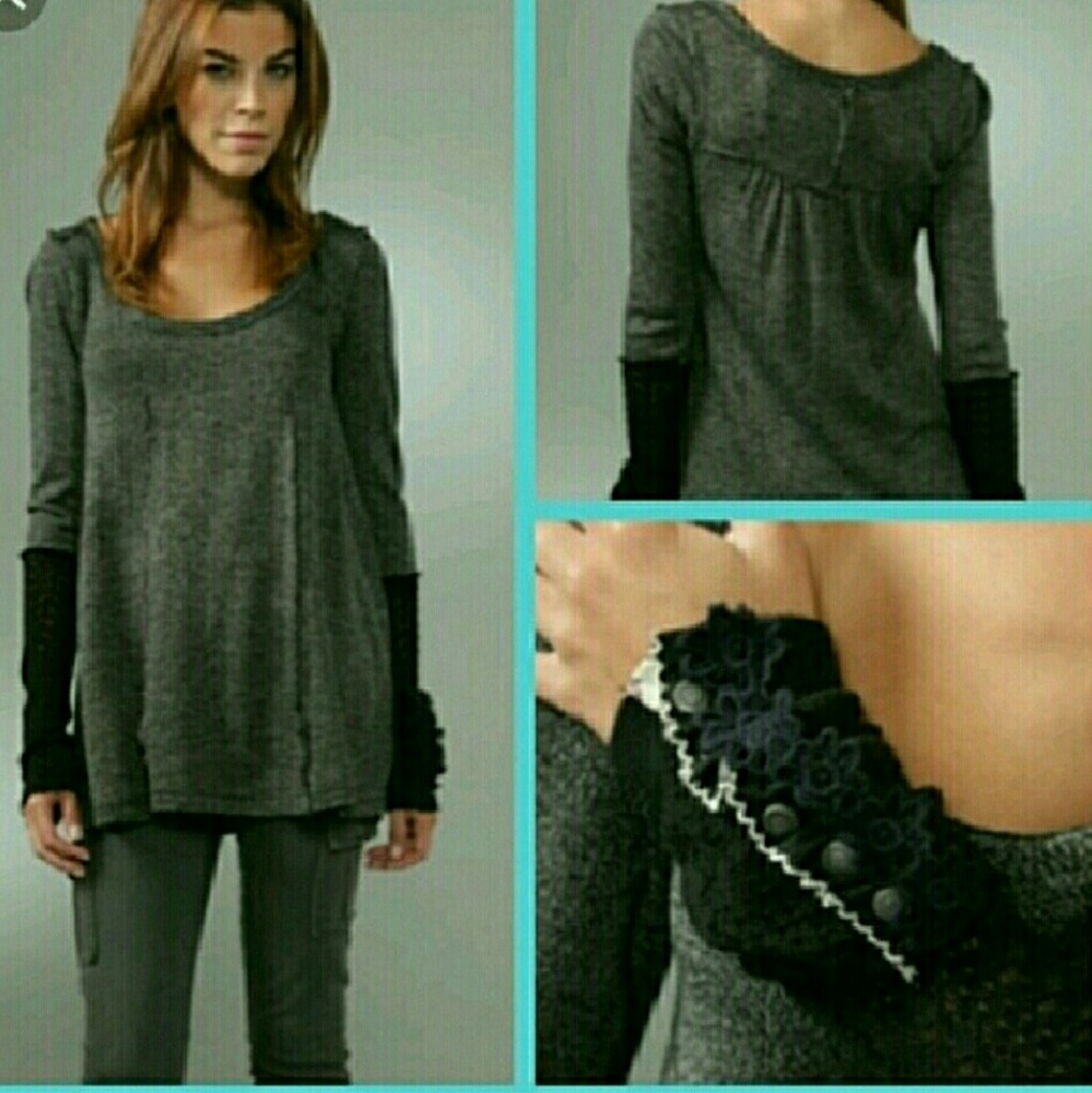 Rare Free People fly far away knit cuff sweatshirt