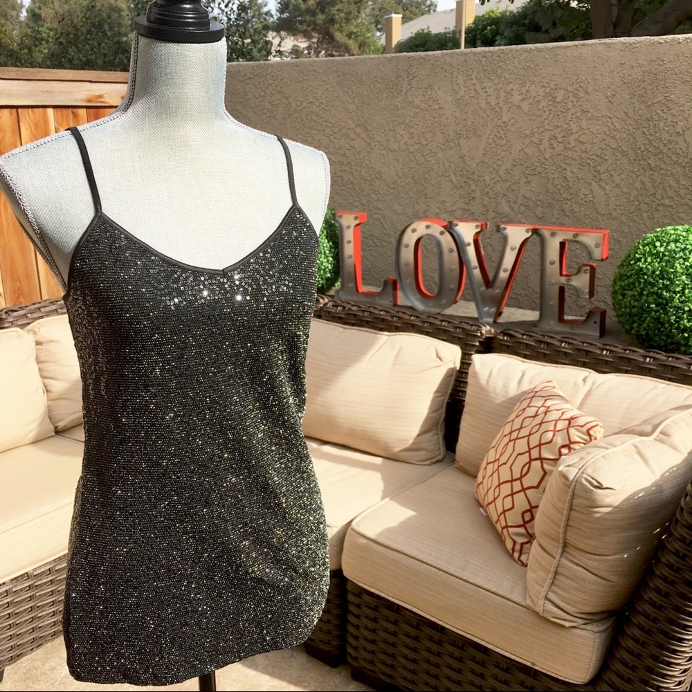 Express Sequin Black Spaghetti Strap Tank