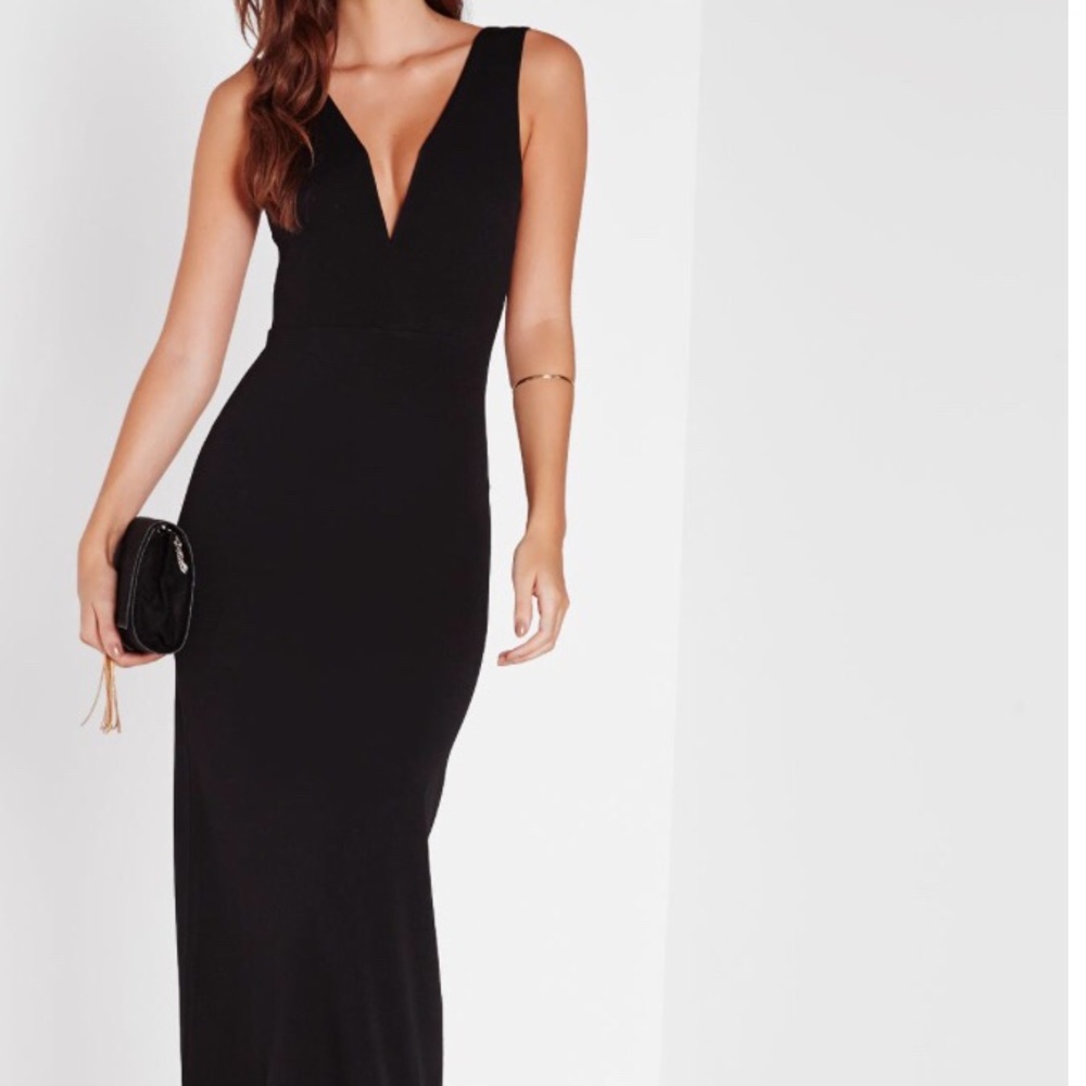 V Plunge Black Maxi Dress