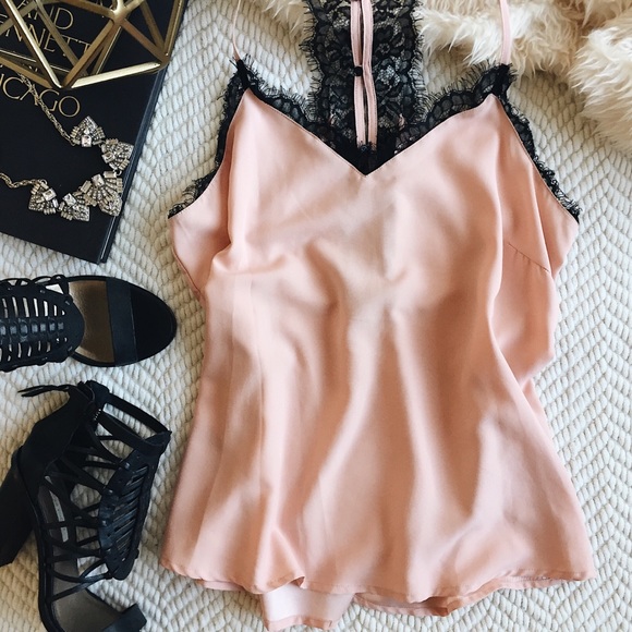 Harlowe & Graham Tops - Pink lace trim cami