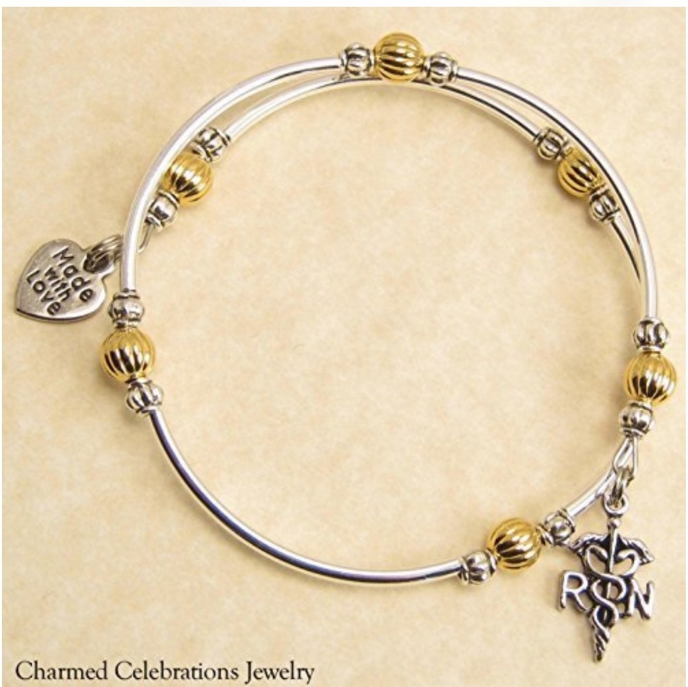 Nurse RN Theme Bracelet, wrap around adjustable