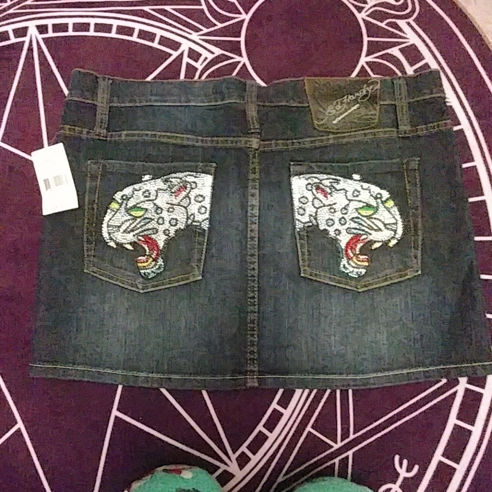NWT Ed Hardy Rhinestone Leopard Mini Skirt 32