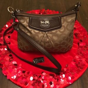 Coach crossbody bag, fabric and leather, brown