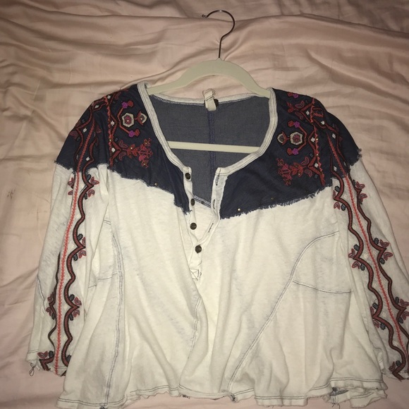 Free People cropped long sleeve detailed shirt - Picture 1 of 2