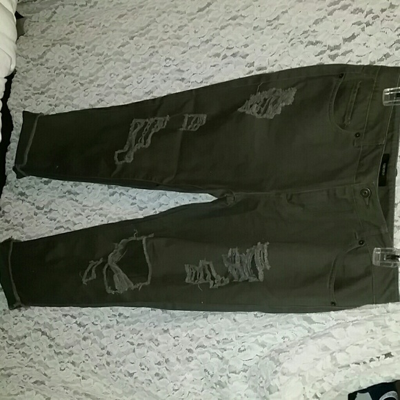 Forever 21 Distress Green Pants - Picture 1 of 4