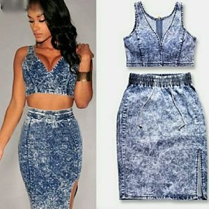 2 piece blue jean skirt set
