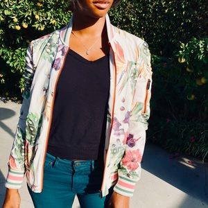 Floral Perforated Bomber Jacket