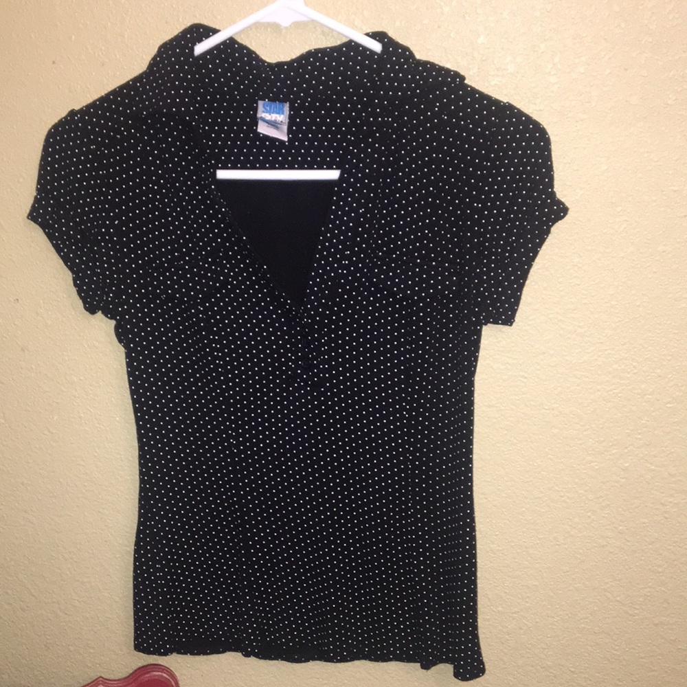 Black and white polka dot blouse
