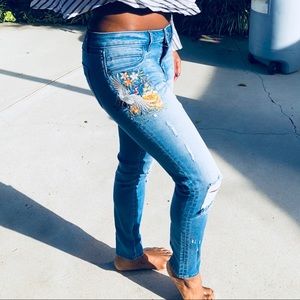 Crane Embroidered Denim