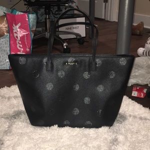Black polka dot kate spade large tote