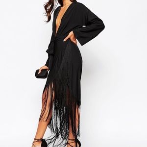 Fringe deep plunge dresss